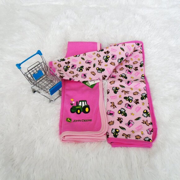 John Deere 2 Piece Baby Girl Pink Blanket Set One Size OS - Picture 3 of 11